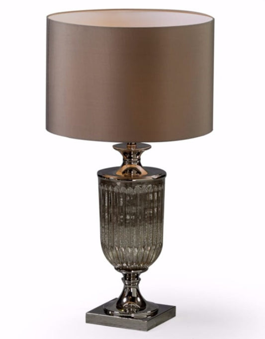 ANTIQUE GLASS URN LAMP WITH TAUPE CYLINDER SHADE - HOMEDECORATION