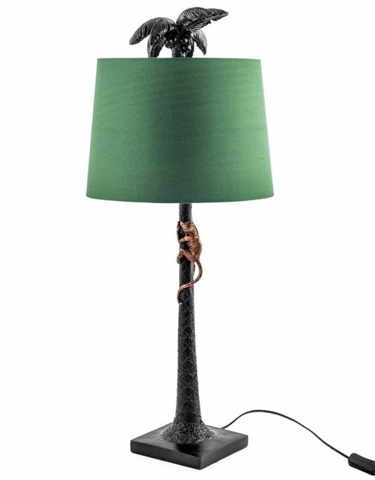 Palm Tree With Climbing Monkey Table Lamp With Green Shade - HOMEDECORATION