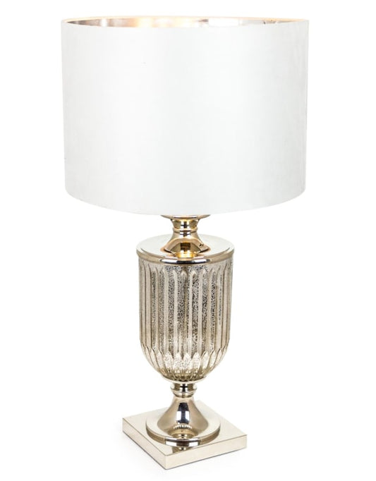 ANTIQUE GLASS URN LAMP WITH SILVER VELVET CYLINDER SHADE - HOMEDECORATION