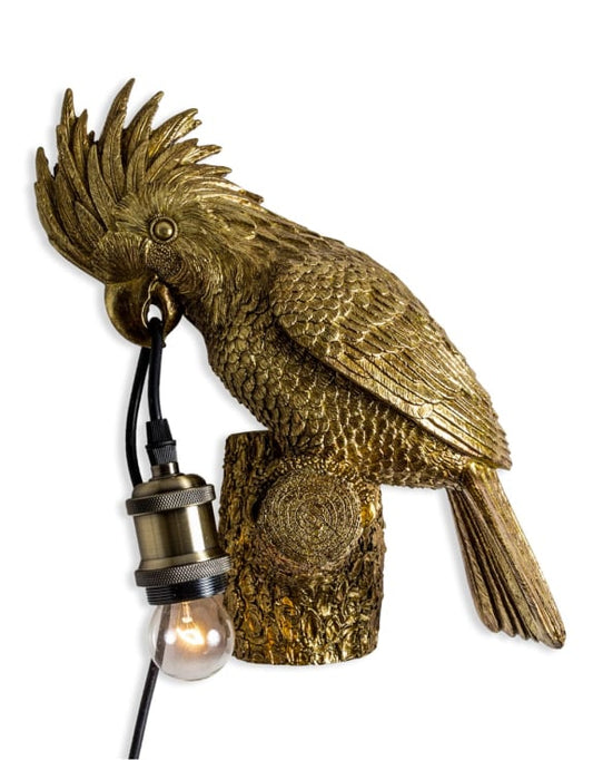 Antique Gold Cockatoo On Perch Wall Lamp - HOMEDECORATION
