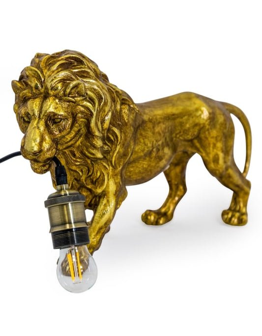 Antique Gold Prowling Lion Table Lamp - HOMEDECORATION