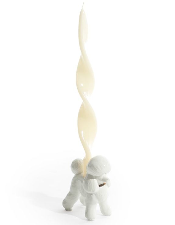 White Poodle Ceramic Candle Holder - HOMEDECORATION