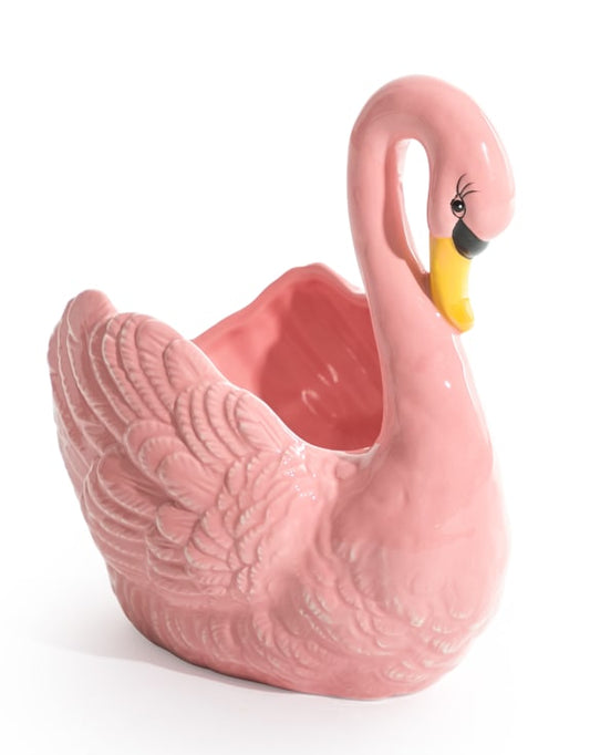 Pink Swan Ceramic Planter - HOMEDECORATION