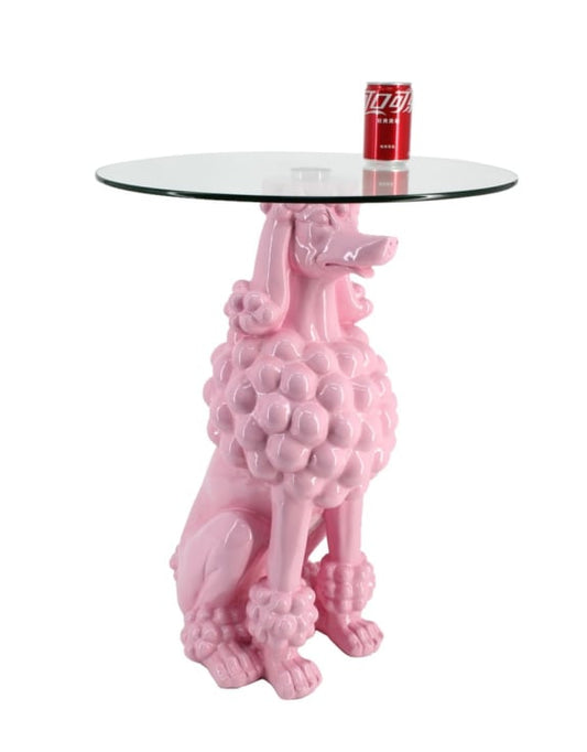 Sitting Pink Poodle Side Table W/ Glass Top - HOMEDECORATION
