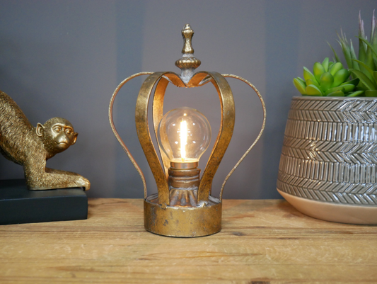 Vintage Aged Gold Crown Metal Light Battery Operated - HOMEDECORATION