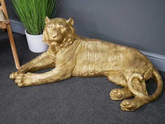 Antique Golden Tiger Sculpture - HOMEDECORATION