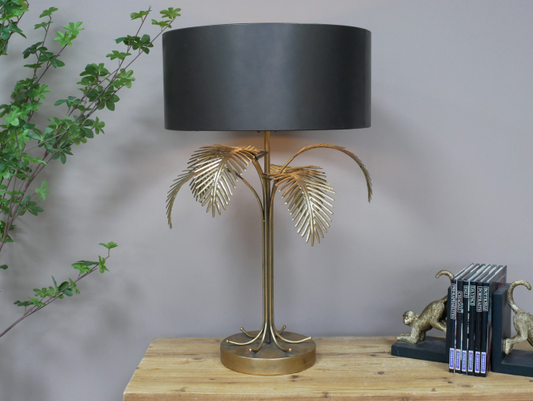 Gold Palm Tree Table Accent Lamp Black Shade - HOMEDECORATION