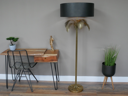 Large Palm Tree Floor Lamp with Black Shade - HOMEDECORATION
