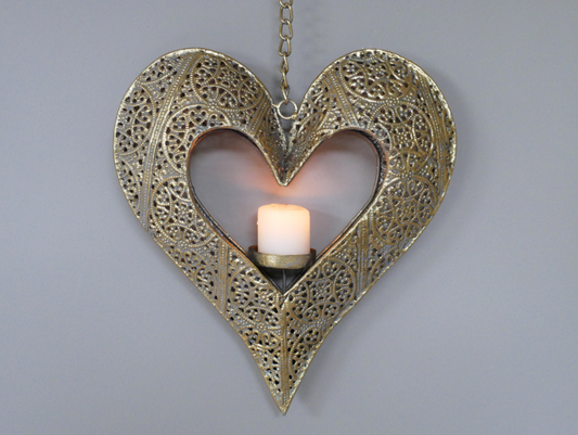Hanging Tea Light Holder Love Heart - HOMEDECORATION