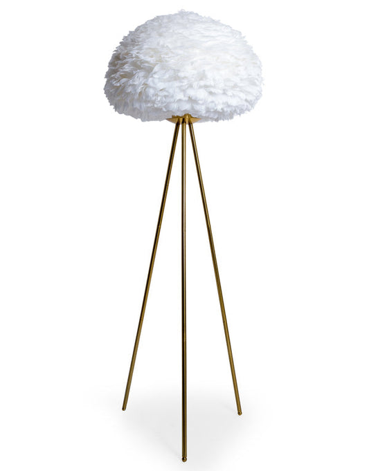 White Feather Shade Brushed Brass Tripod Floor Lamp - HOMEDECORATION